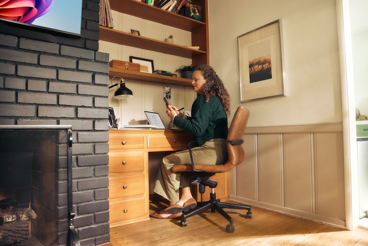 Freelancer working at a desk in a home office